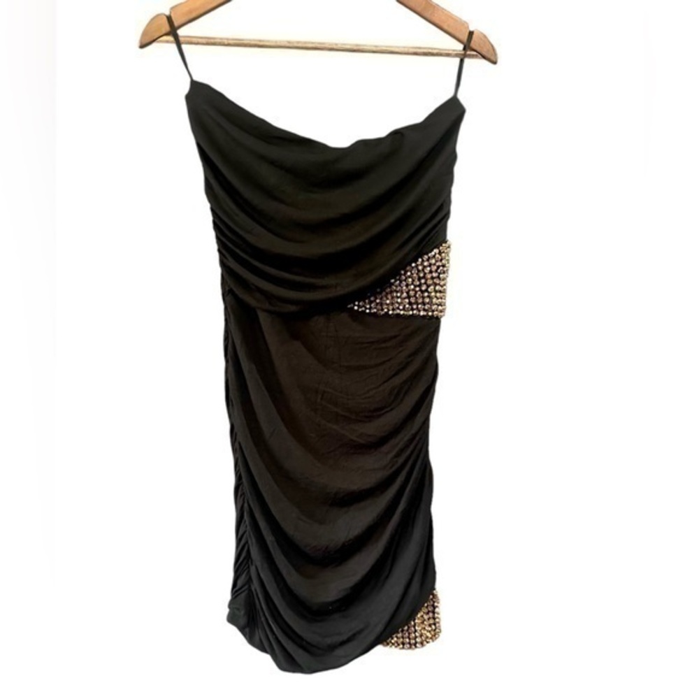 Imagenation Strapless Black Mini Dress with Gold - Juniors Size Large - Black